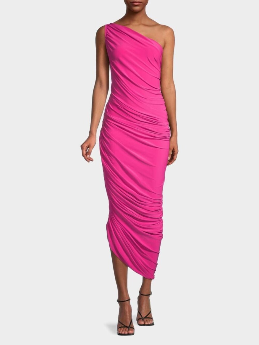 Norma Kamali Diana Gown Orchid Pink Ruched One Shoulder Maxi Dress M